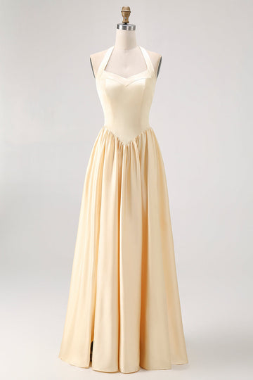 Narcyz Kształcie Litery A Halter Długa Satynowa Sukienki Na Wesele